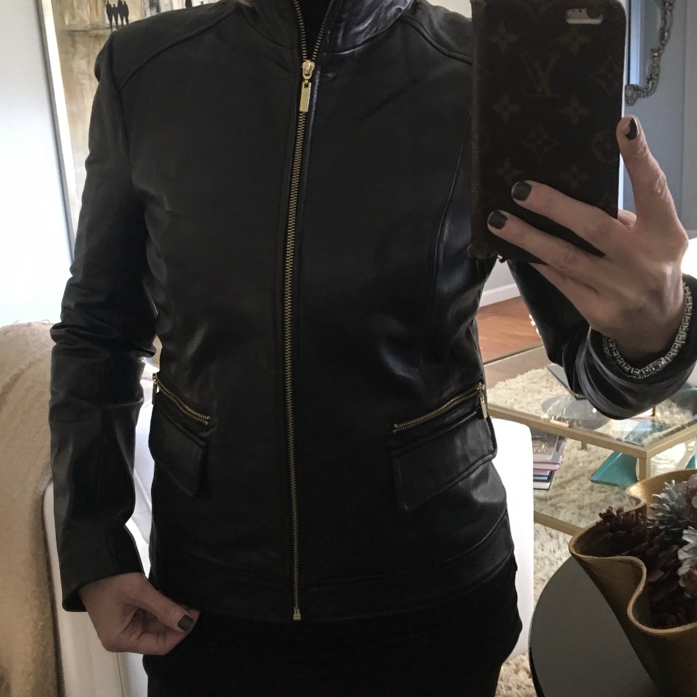 EUC/NWOT Cole Haan Lambskin Leather Black Jacket